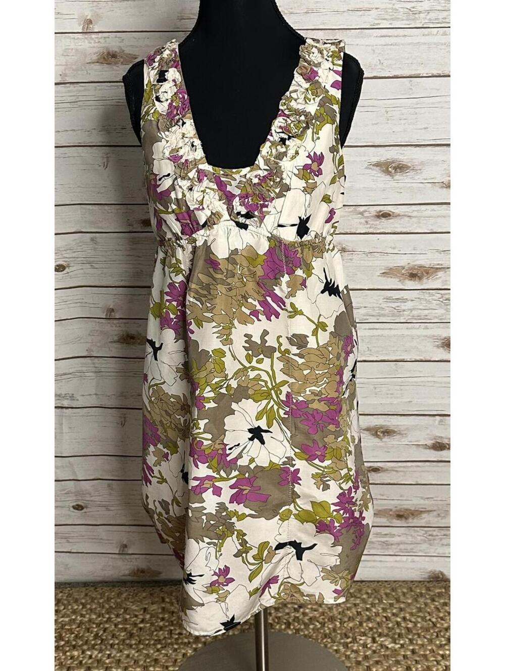 LOFT silk-blend floral dress Size 2 ruffle-trim sleeveless cottagecore